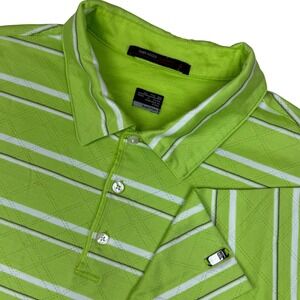 Nike Tiger Woods Collection Polo Shirt Mens XXL Lime Green Striped Golf Fit Dry